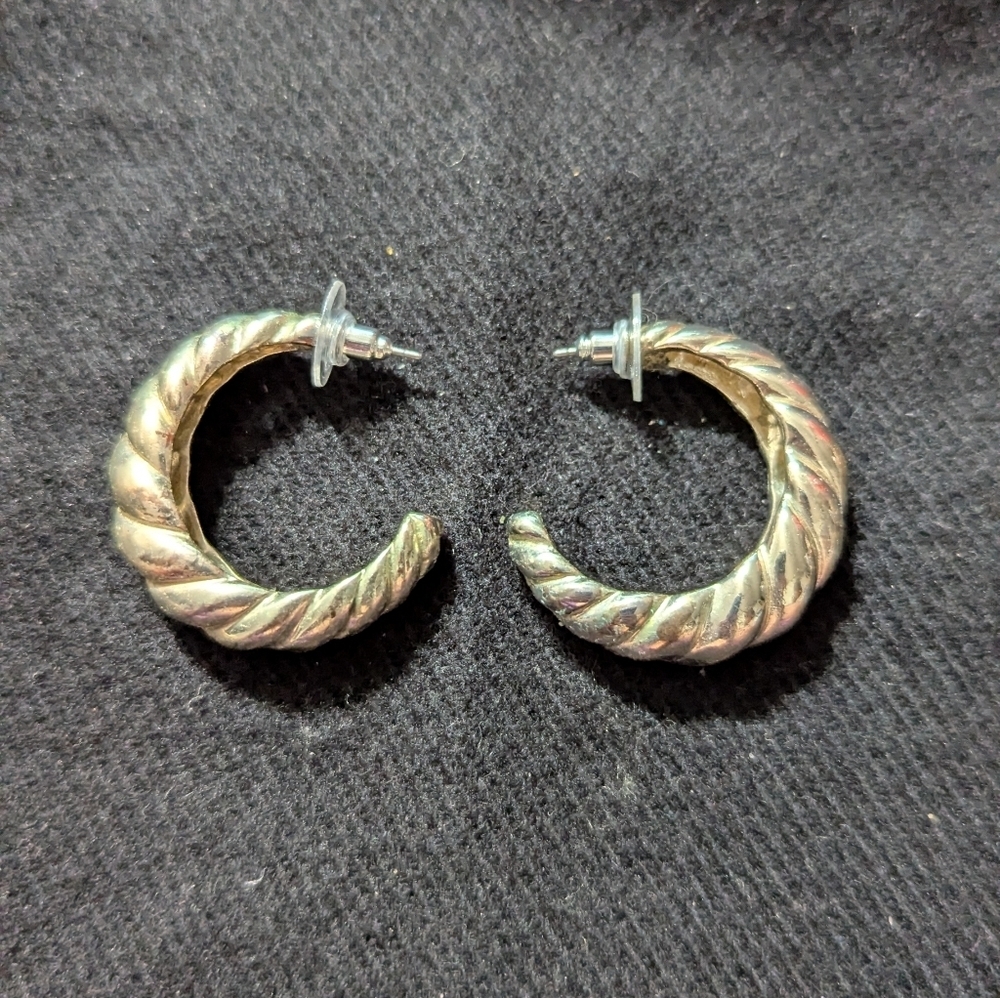 Silver Tone Twisted Design Hoop Statement Earrings